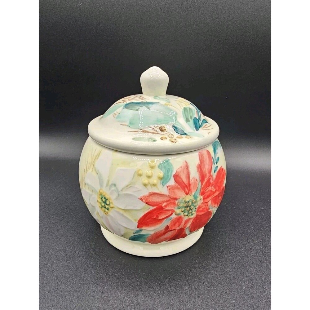 Pfaltzgraff Holiday Market Hand Painted Bowl with Lid Christmas Jar Canister